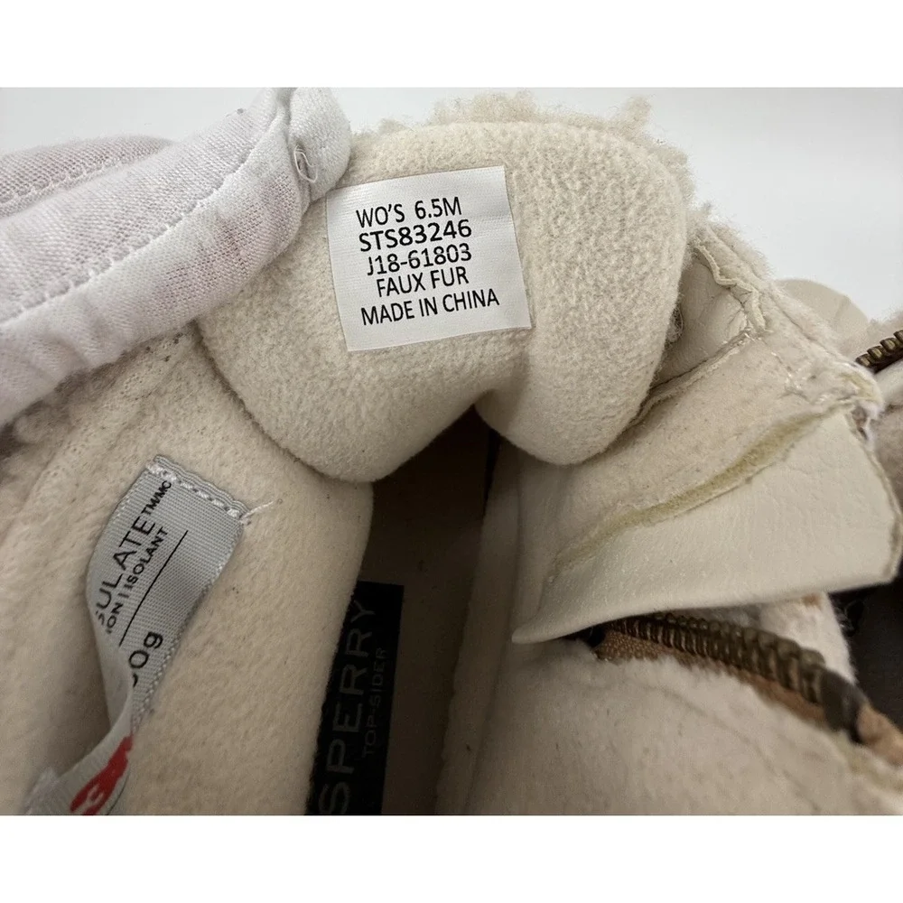 Sperry Saltwater Sherpa Duck Boots Waterproof‎ Lace Up Rain Booties Ivory 6.5